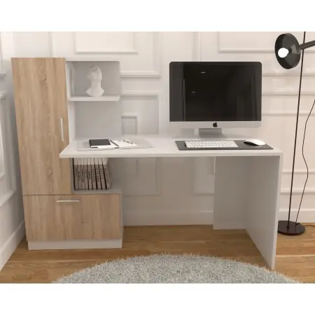 Birou Atelier Dakota, dimensiuni 150x59x120cm, culoare alb/sonoma, 2 usi Livrare expres