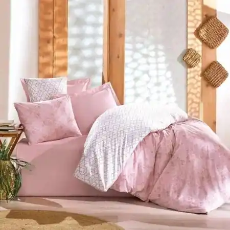 Calitate înaltă Set husa pilota + fata de perna, bumbac ranforce 100%, 135x200 cm + 80x80 cm, roz/alb - Verificat A · Re-Bloom