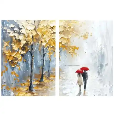 Set 2 tablouri decorative canvas 80x120 cm, panza/lemn, multicolor - Verificat A · Re-Bloom Livrare expres