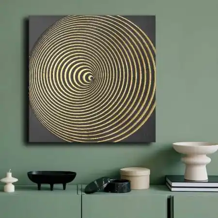 Reducere Tablou decorativ Re-Bloom, panza/lemn, negru/auriu, 70 x 70 cm