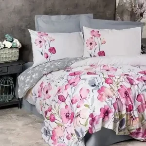 Bestseller Set husa pilota + fata de perna, bumbac ranforce 100%, 155x220 cm + 80x80 cm, model floral, multicolor - Verificat A · Re-Bloom