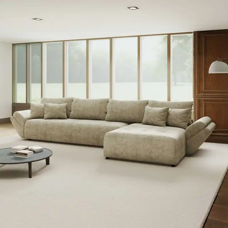 Colțar extensibil dumonde cu ladă de depozitare Berlin XL Cremona Bej 14 II 350x185 cm Nu rata