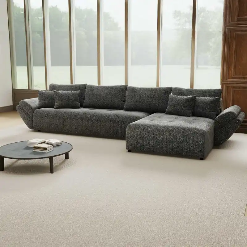 Cumpărături sigure Colțar extensibil dumonde cu ladă de depozitare Berlin XL Cremona Gri 95 II 350x185 cm