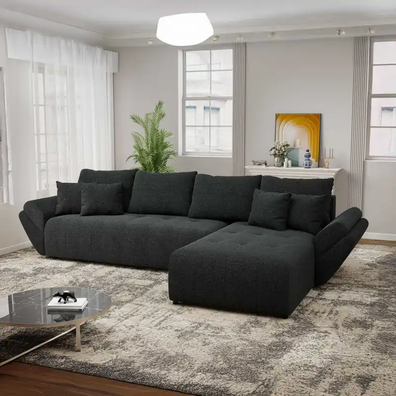 Colțar extensibil dumonde cu ladă de depozitare Berlin XL Monte Negru 99 II 350x185 cm Livrare rapidă