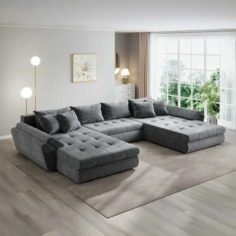 Colțar extensibil dumonde cu ladă de depozitare Loana U Cremona Gri 355x185 cm Ofertă