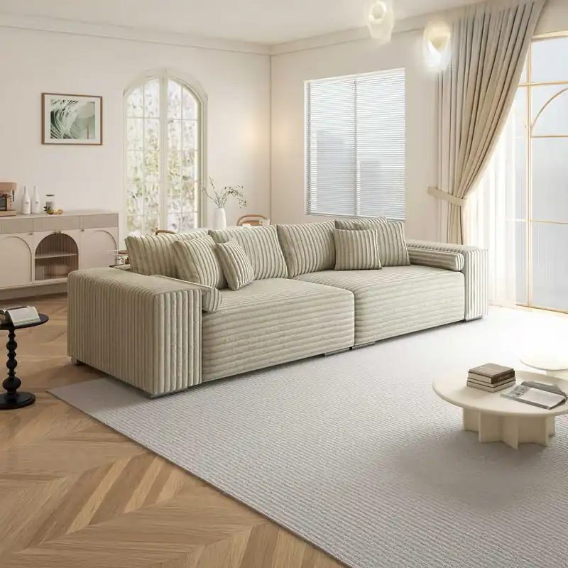 Livrare expres Canapea extensibilă dumonde cu ladă de depozitare Marbela XXL Tilia Bej 08 295x120 cm
