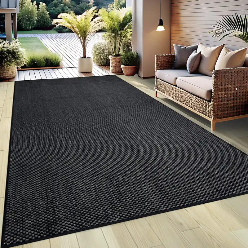 Cel mai vândut Covor Venice cu tesatura plata, aspect de sisal negru 120x170 cm